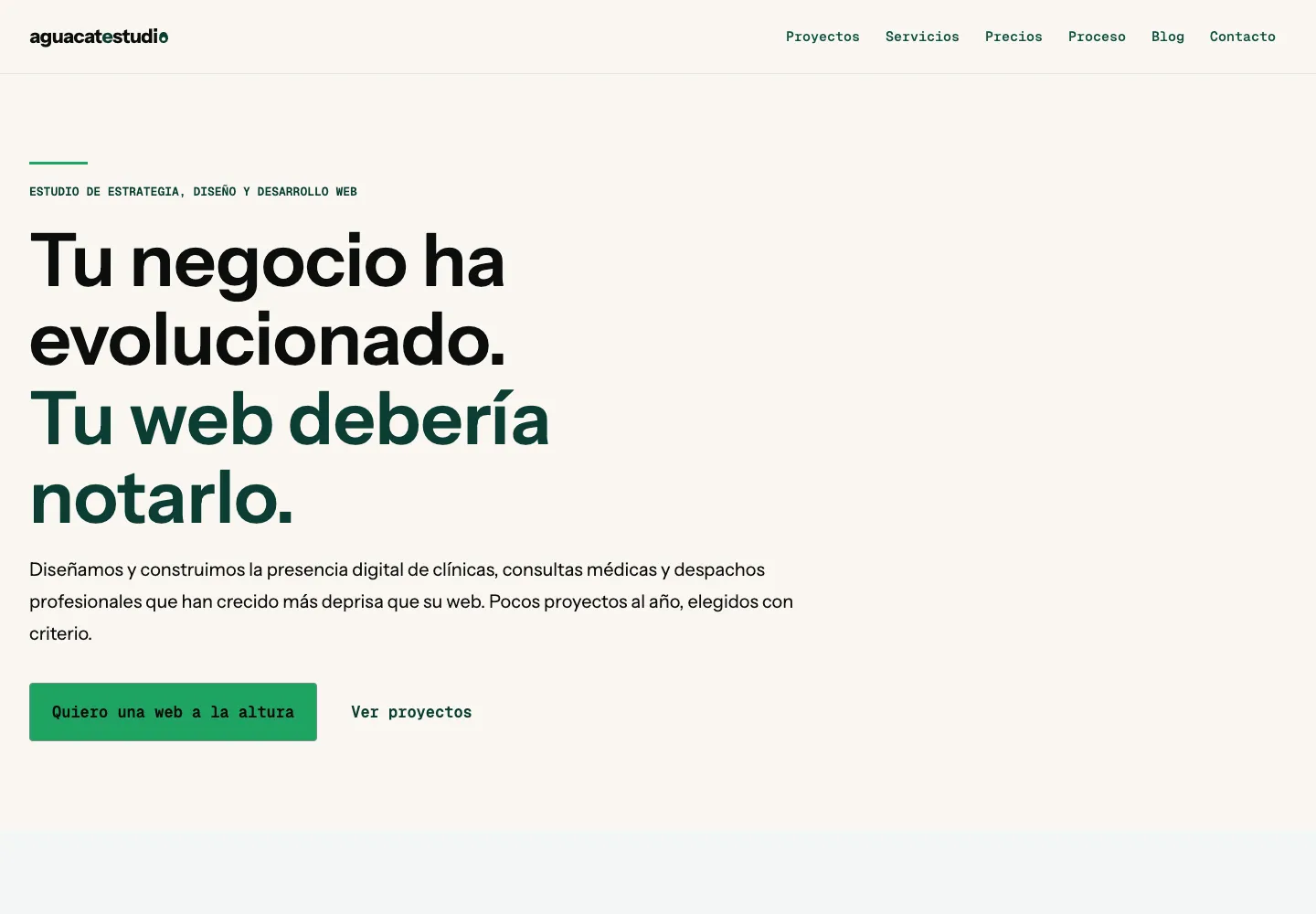 Portada de Aguacate Estudio: "Tu negocio ha evolucionado. Tu web debería notarlo."